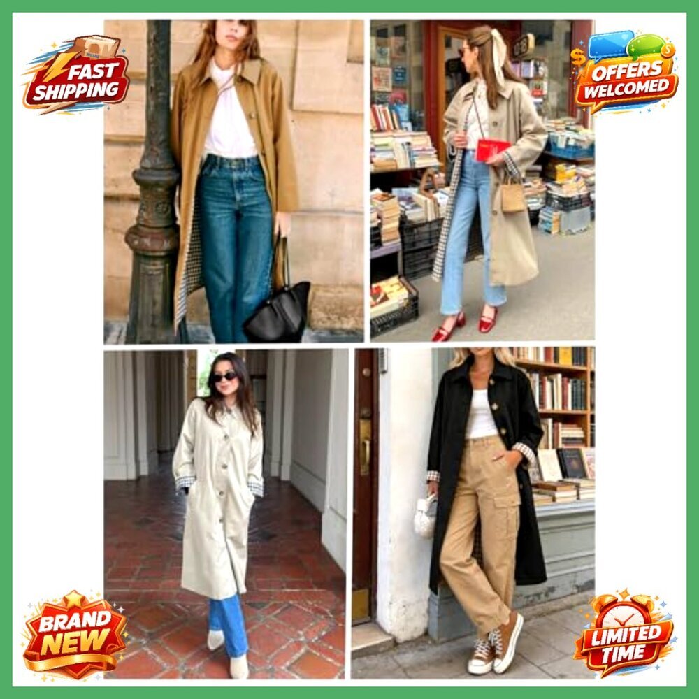 Long Trench Coat, Single Breasted Lapel, Oversized Windproof Overcoat, 100% - Picture 6 of 6